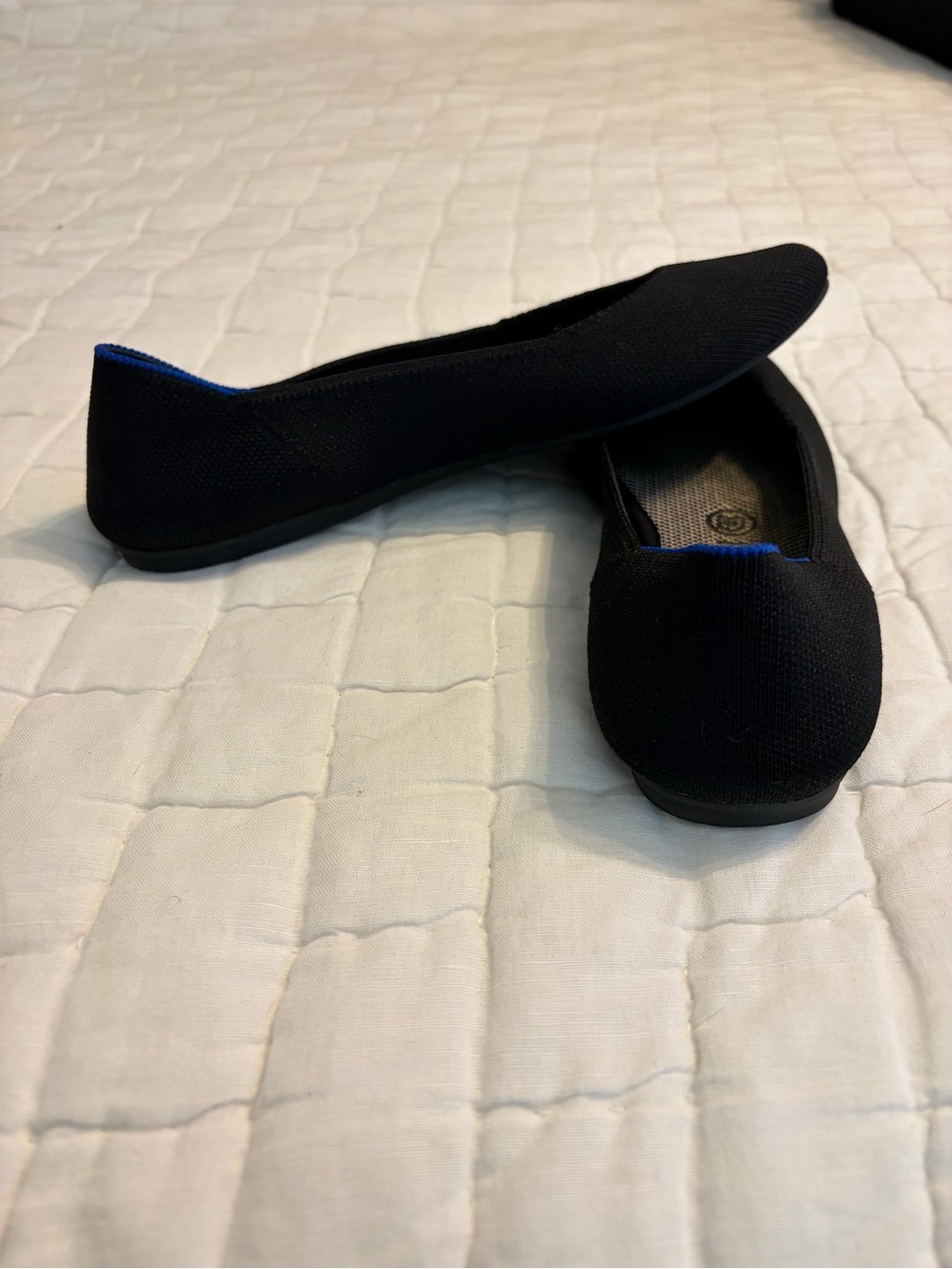 Rothy's Black Knit Slip-On Flats with Blue Accent - Picture 2 of 4